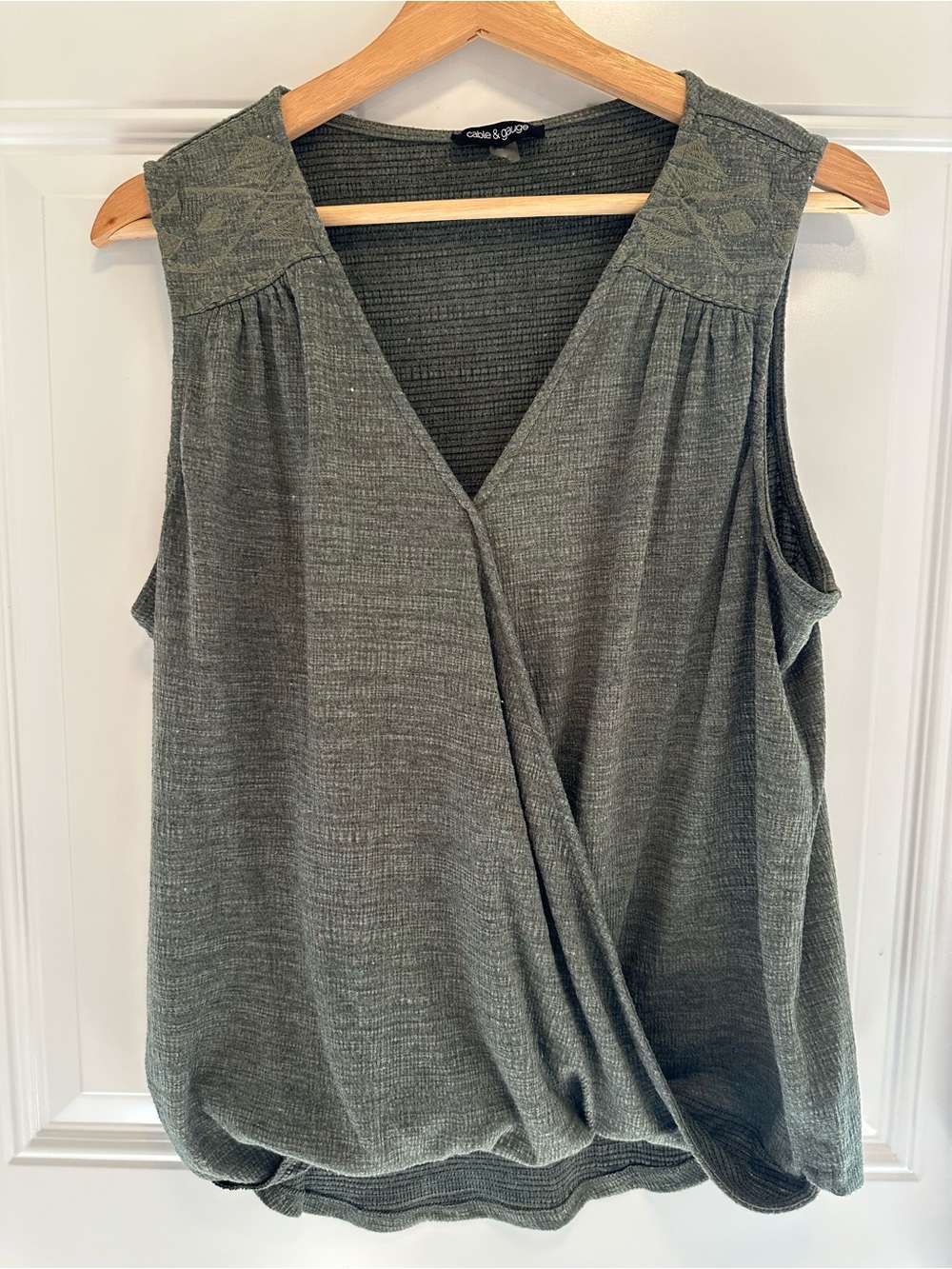 Cable & Gauge Olive Green Wrap-Front Sleeveless Top